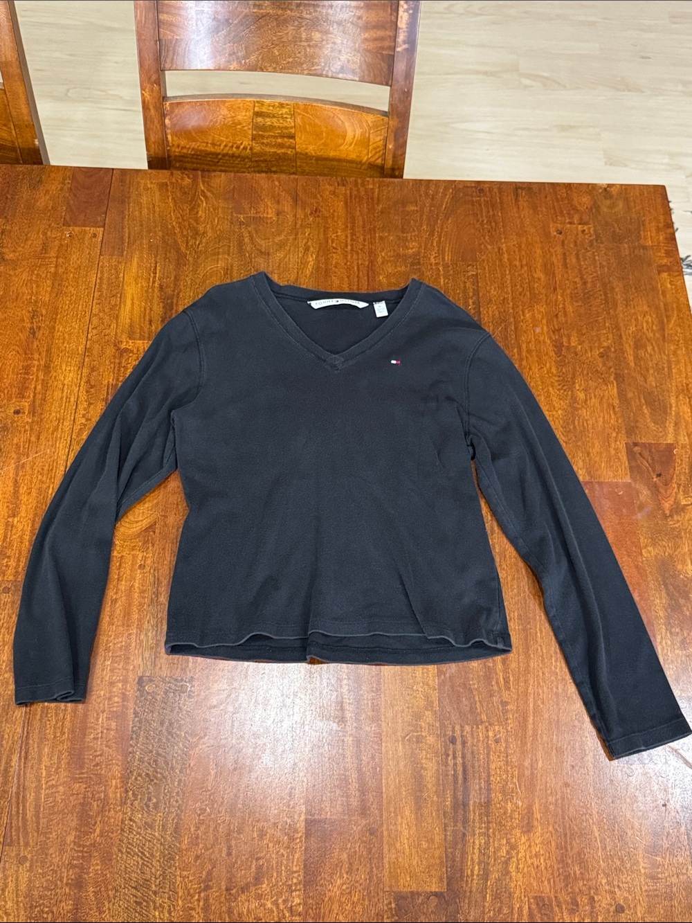 Y2K Tommy Hilfiger Black V-Neck Long-Sleeve Women's Top